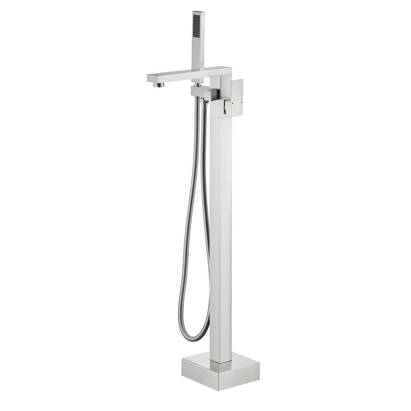 Robinet de baignoire autoportant en acier inoxydable 304 avec douche à main, Nickel brossé