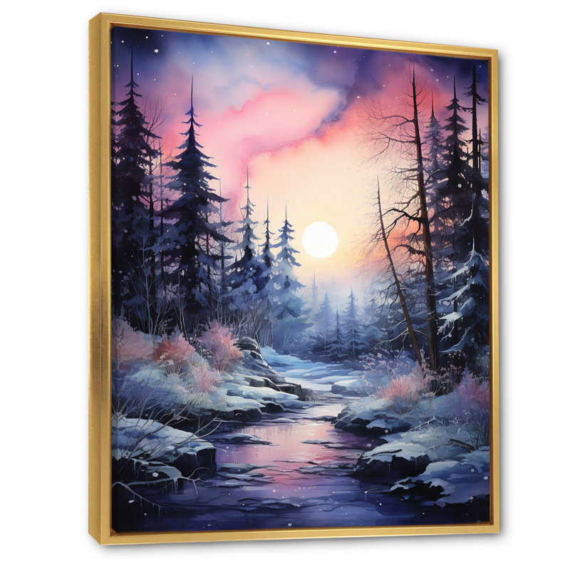 «Pine Tree Winter Twilight I» sur toile, H 32 po x l 24 po x P 1 po, Cadre flottant doré