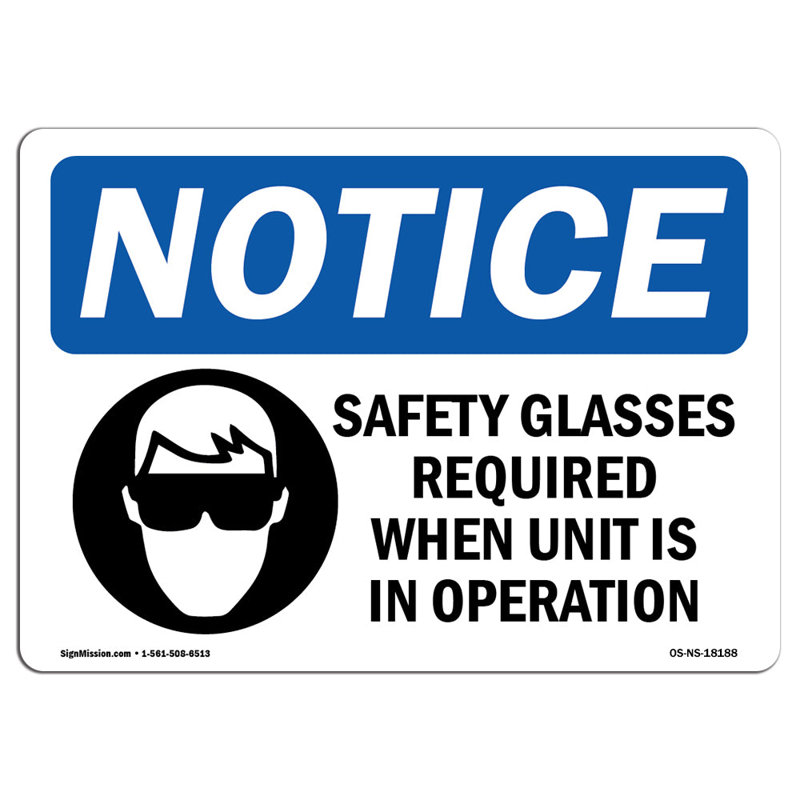 Lunettes de sécurité requises lorsque panneau en aluminium 18 x 24, H 18 po x l 24 po x P 0,1 po