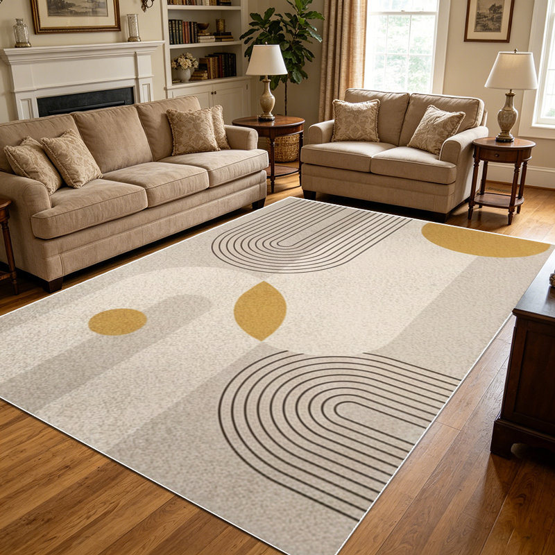 1PC Modern Minimalist Geometric Arch & Mustard Neutral Tone area rugs for Living Room, Soft and Comfortable, Suitable for all seasons, easy-to-maintain, machine washable Indoor floor mat, Under Table Farmhouse suitable for dining area, bedroom, home