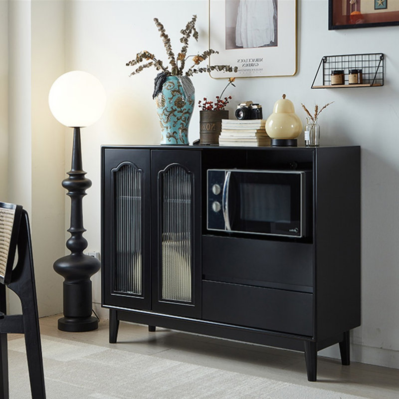Black Solid Wood + Tempered Glass Sideboard