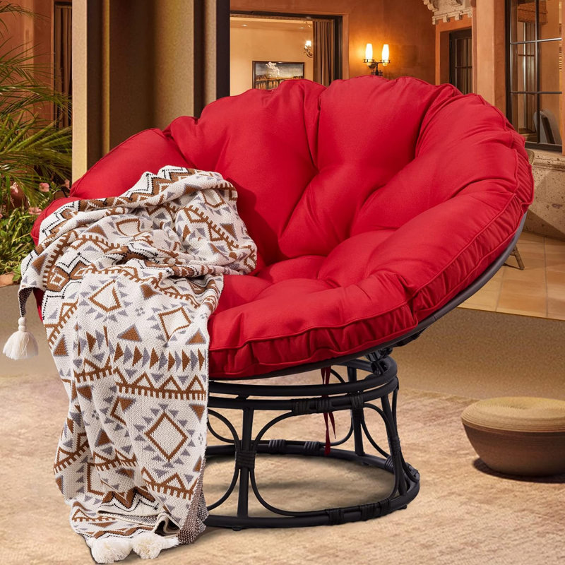 Upholstered Papasan Chair, Red Polyester Blend