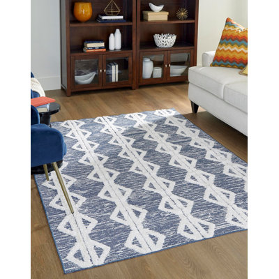 Casa Geometric Cotton Navy Blue Area Rug