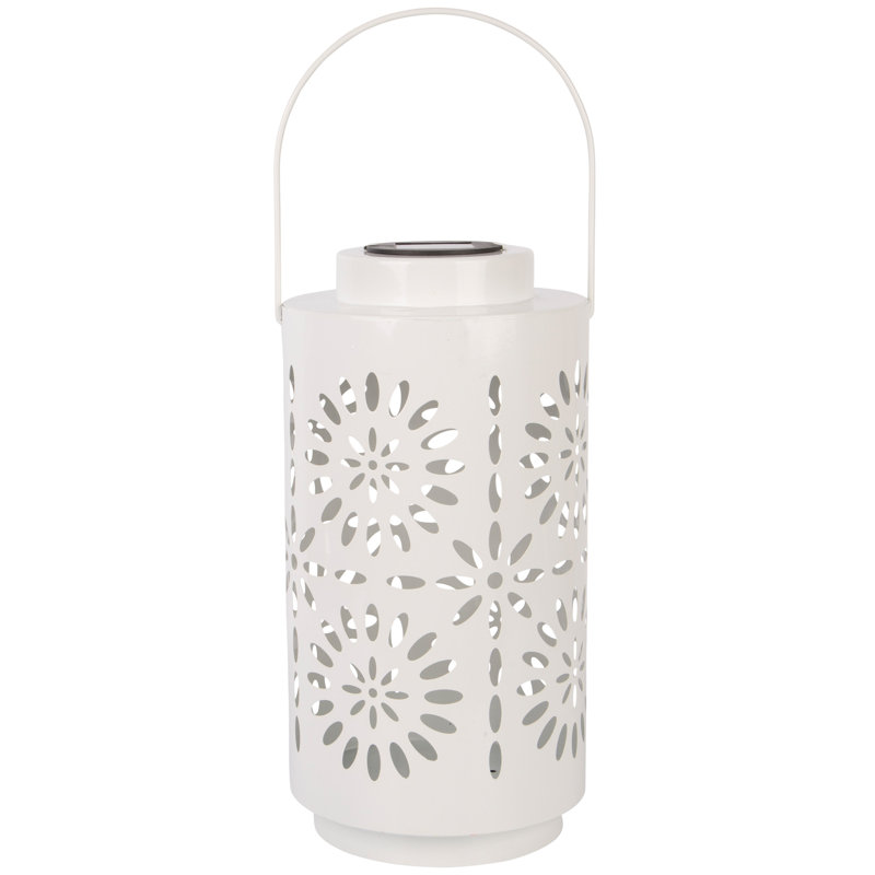 12"H White Flower Solar Lantern, White Flower