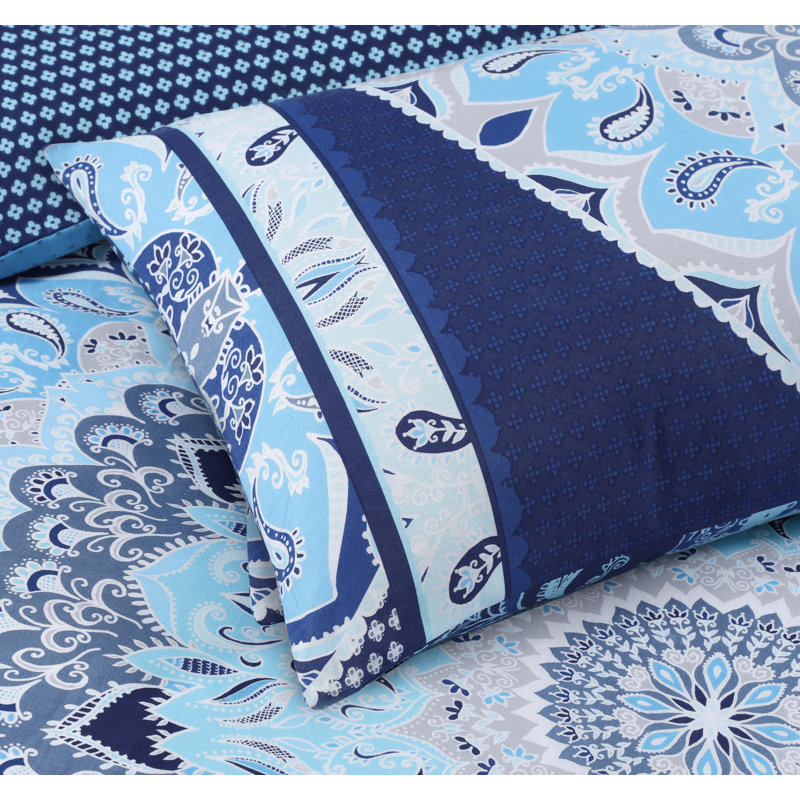 Rhoda Polyester Paisley Duvet Cover Set with Pillowcases, King Duvet Cover + 2 Standard Pillowcases, Blue