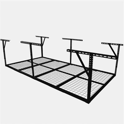 4x8ft Overhead Garage Storage Rack, Heavy-Duty Metal Garage Ceiling Storage Rack, 22''-40" Adjustable Ceiling Drop-Down, 600 lb. Loading Weight Capacity, Black Color
