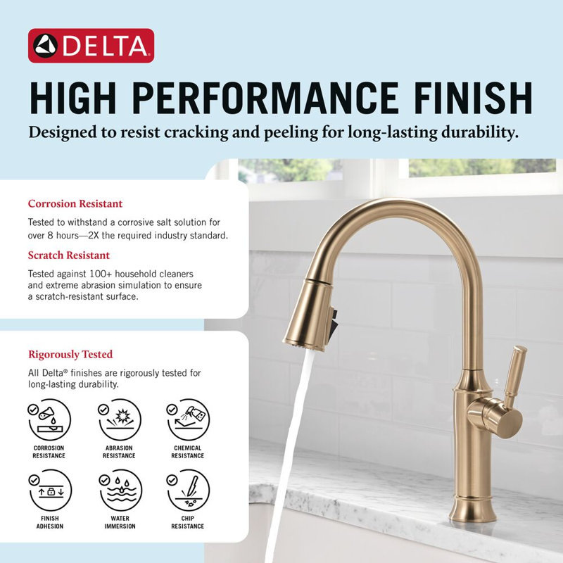 Renaldi Brushed Gold Kitchen Faucet with Pull Down Sprayer, Modern Single Hole Kitchen Sink Faucet, Single Handle, Lumicoat Champagne Bronze