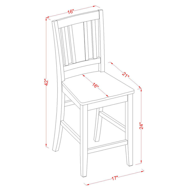 Buckland Counter Height Stools - Slat Back Wood Seat Chairs, Set of 2, Mahogany, Mahogany, Solid Wood