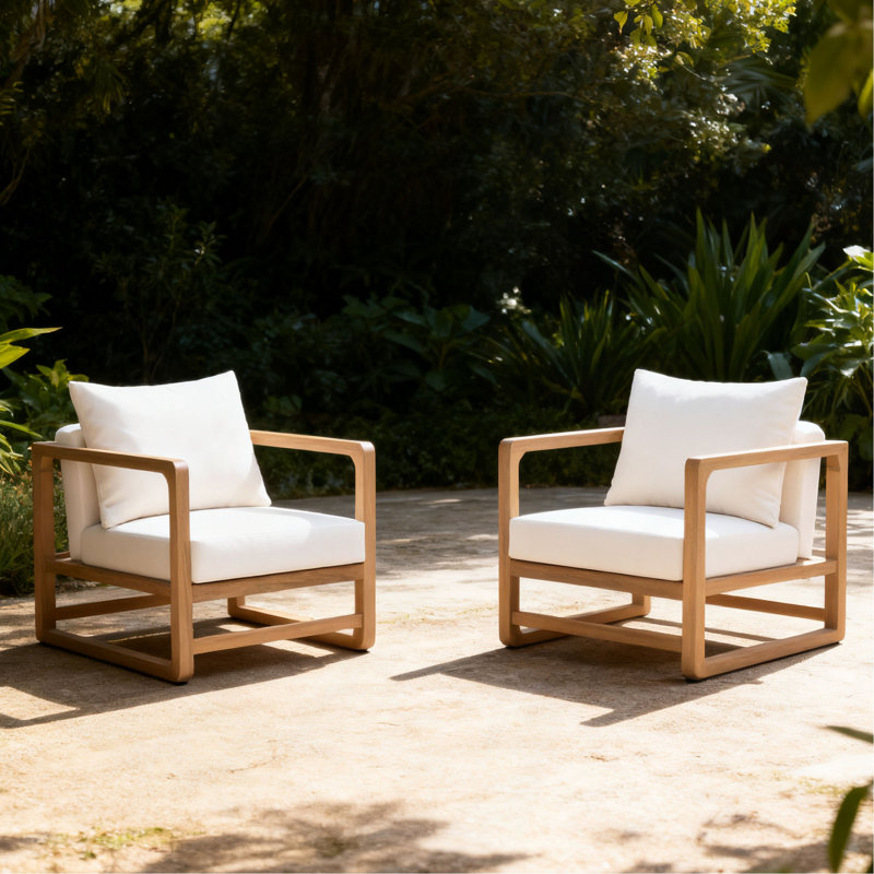 Méridienne d'extérieur, fauteuil club en bois d'acacia, siège surdimensionné avec ensemble de coussins, MP2, 2