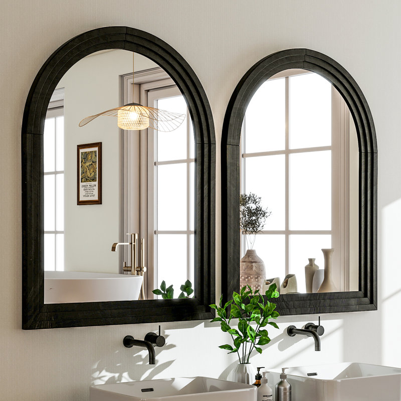 Wood Framed Wall Mirror, 35.4" x 24", Black Wood