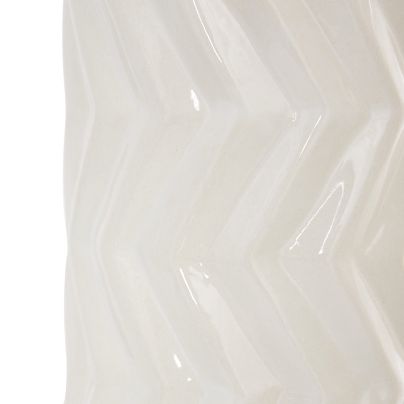 Elvita Ceramic Dimensional Chevron Textured Decorative Vase with Varying Shapes Set, White