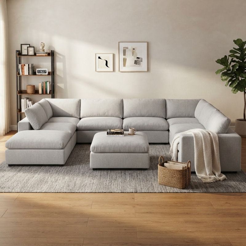 Canapé modulaire rembourré 9 pièces Nuccio, Chenille gris pâle