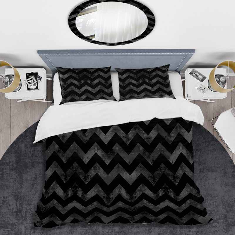 Ensemble de housse de couette Black Chevron Flow I - Chevron, Housse de couette très grand + 2 taies décorativ