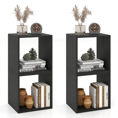 Stackable Storage Cube Set of 4, Home Cubby Organizer with Anti-toppling Device Black