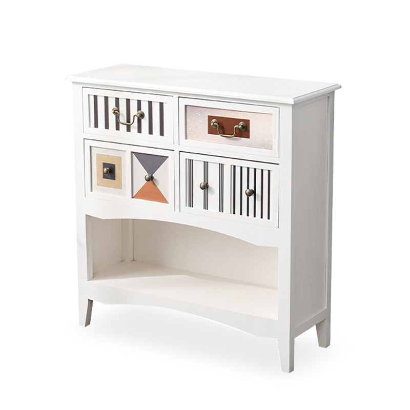 Console d'entrée chic avec rayures et blocs de couleur avec rangement, H 32,7 po x l 47,2 po x P 11,8 po
