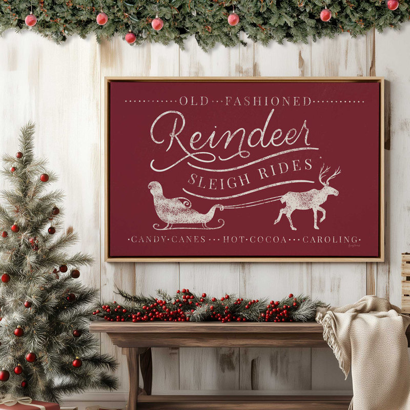 «Classic Reindeer Sleigh Rides», impression sur toile encadrée, Encadrement brun, H 8,75 po x l 12,75 po x P 1,75 po