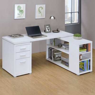 Bureau d'ordinateur en L 3 tiroirs White Driftwood