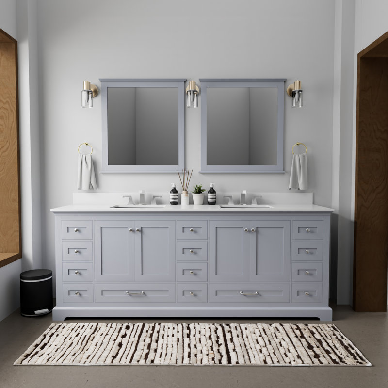 Dukes 84 in. W x 22 in. D Double Bath Vanity and Mirrors, Dark Gray, White Carrara Marble