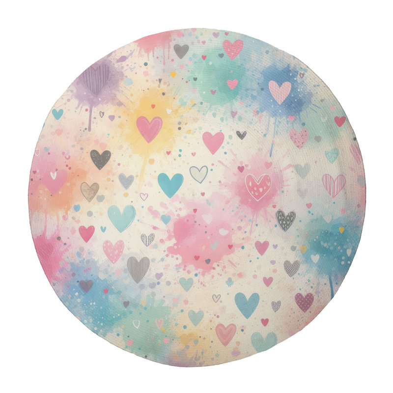 Heart Splash Patterns Braided Rug, Round 5'