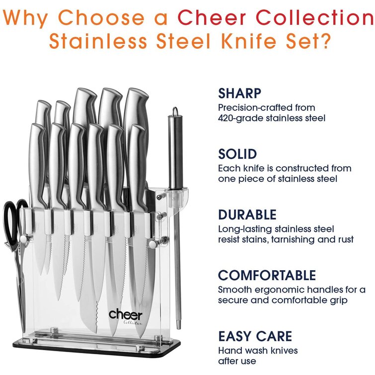 16-Piece Kitchen Knife Set - Sharp Stainless Steel Chef Knives w/ Acrylic  Stand