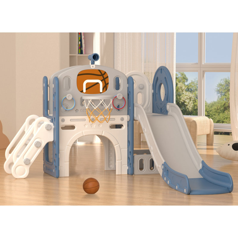 Ensemble de jeu intérieur 9 en 1 pour enfants avec glissade pour tout-petits, Bleu / gris