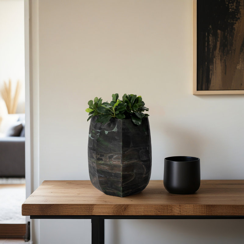 Geometric Silhouette Round Tall Glass Vase for Home Decor - Art-Inspired Flower Vase Accent for Living Room Table and or Floral Arrangements - Green