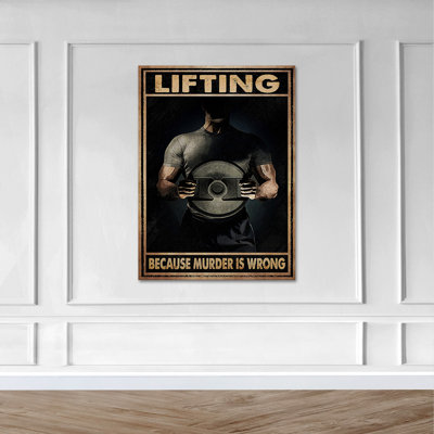 Man Practicing Gym - Lifting Because Muder Is Wrong Gallery Wrapped Canvas - Sport Illustration Decor, Black Living Room Decor