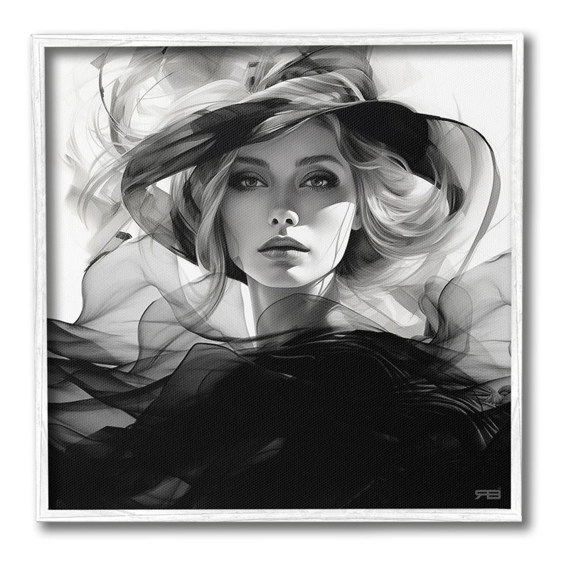 Femme et tissu fluide, estampe numérique, ArtbyRB, H 17 po x l 17 po, Estampe numérique encadrée blanc bord de mer