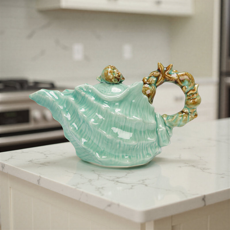 Stoneware Shell-Shaped Teapot With Starfish And Shells Handle
