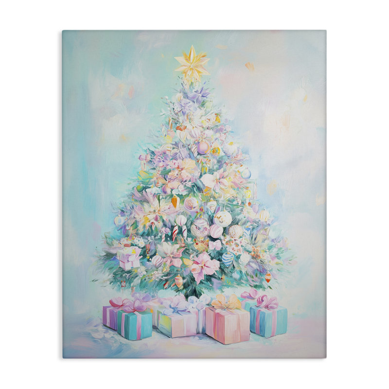 Pastel Christmas Tree on Blue Canvas, design by Arlington Prints, 20" H x 16" W