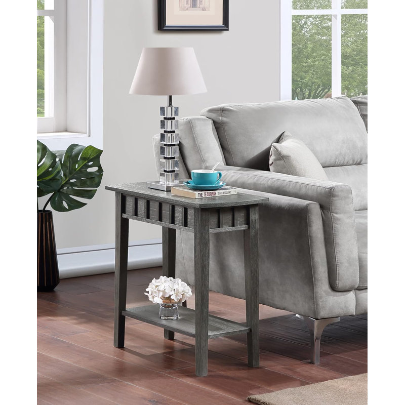 Modern Dennis End Table With Shelf - Transitional Living Room Side Table, Nightstand, Solid Rubberwood & MDF Construction, Wirebrush Dark Gray Finish