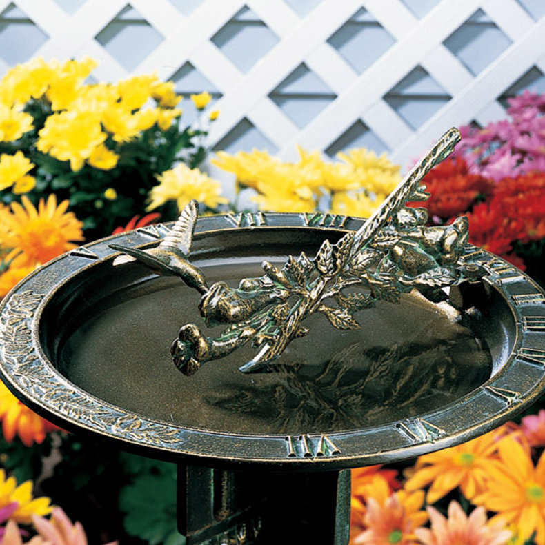 Bain d'oiseau avec cadran solaire colibri, Bronze huilé