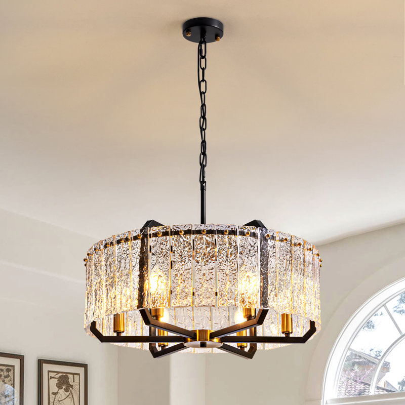 Lustre tambour en cristal 6 lumières à intensité variable, H 10,2 po x l 25,2 po x P 25,2 po