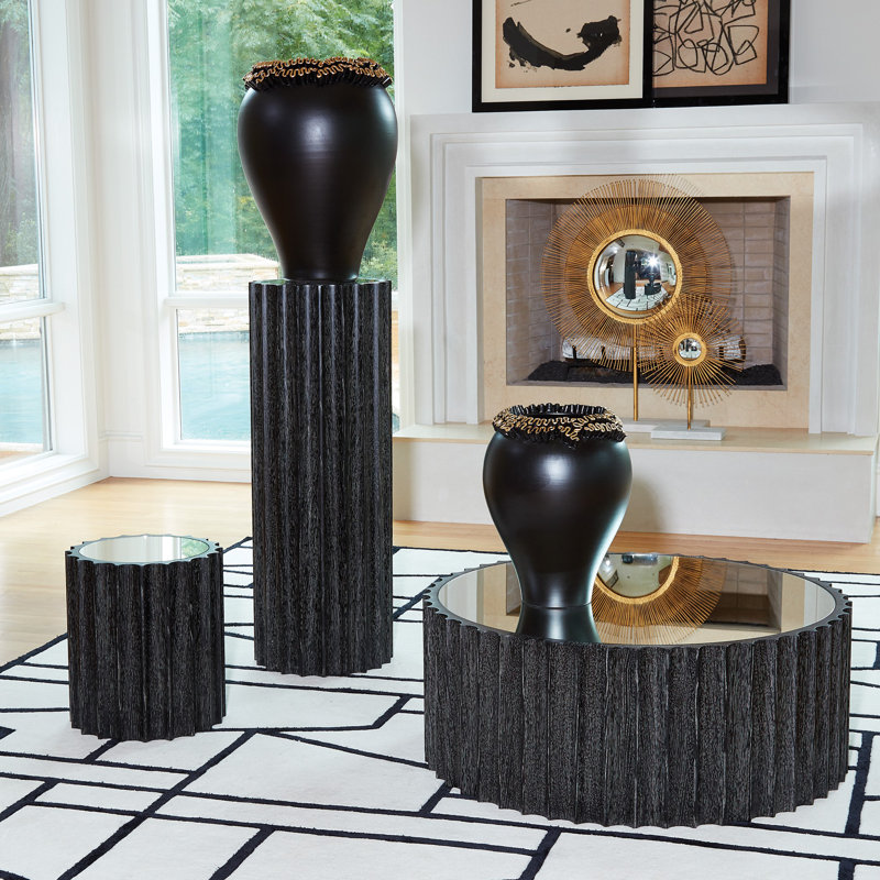 Reflective Column Pedestal, Black Cerused Oak