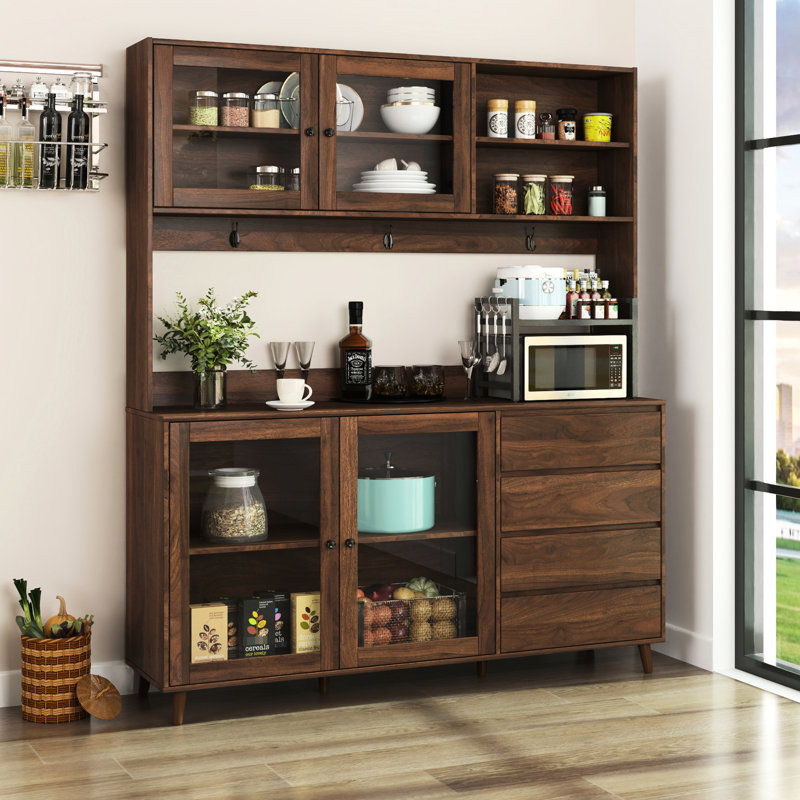 Armoire polyvalente pour garde-manger à 63 portes, tiroir et four à micro-ondes de 63 po de largeur, en noyer, pour différents endroits