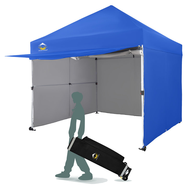 Commercial 10 Ft. W x 10 Ft. D Pop Up Canopy Tent with 1 Extended Awning Blue, Blue