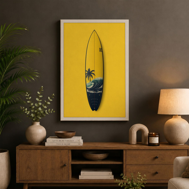 Tropical Surfboard Coastal - Wrapped Canvas, 36x24 - 91.4 x 61.0 cm, White Border