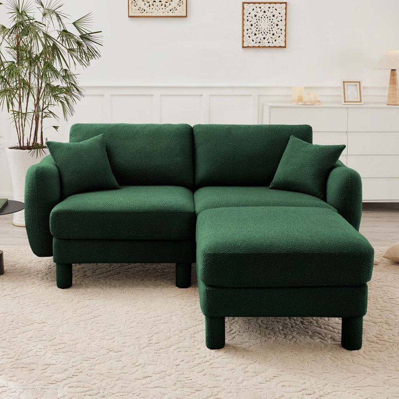 Canapé 2 places en tissu avec 2 coussins cle Boucle, Vert, 35" H x 78" W x 67.3" D