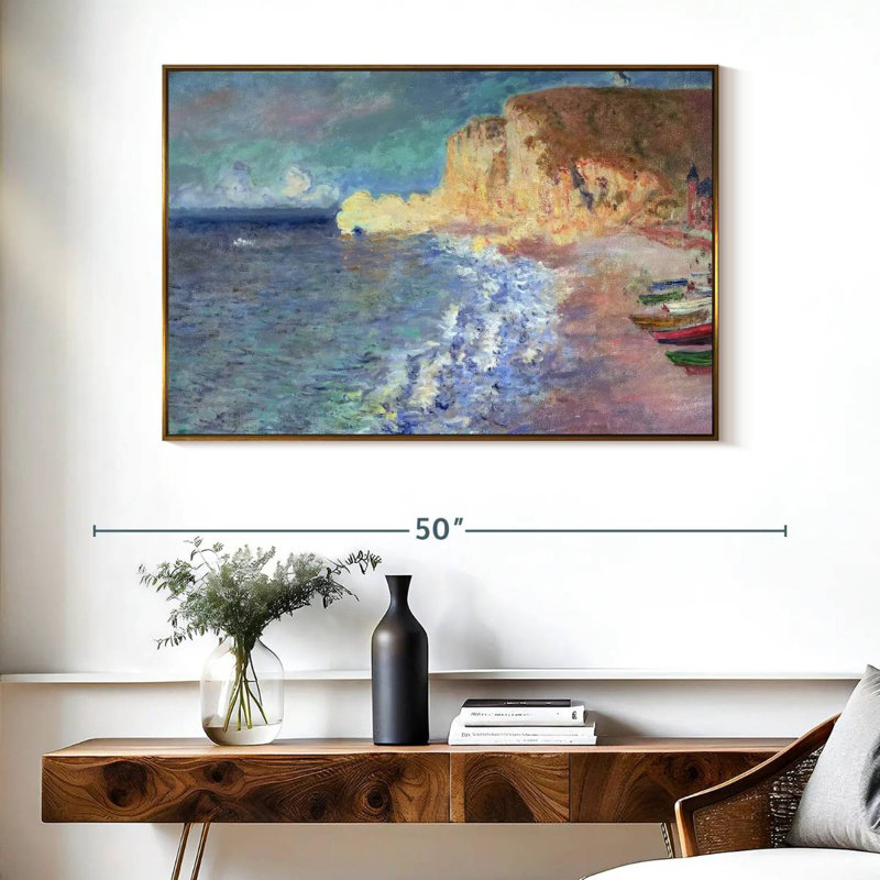 Le matin à Etretat, Cadre flottant doré, 40 po x 27 po