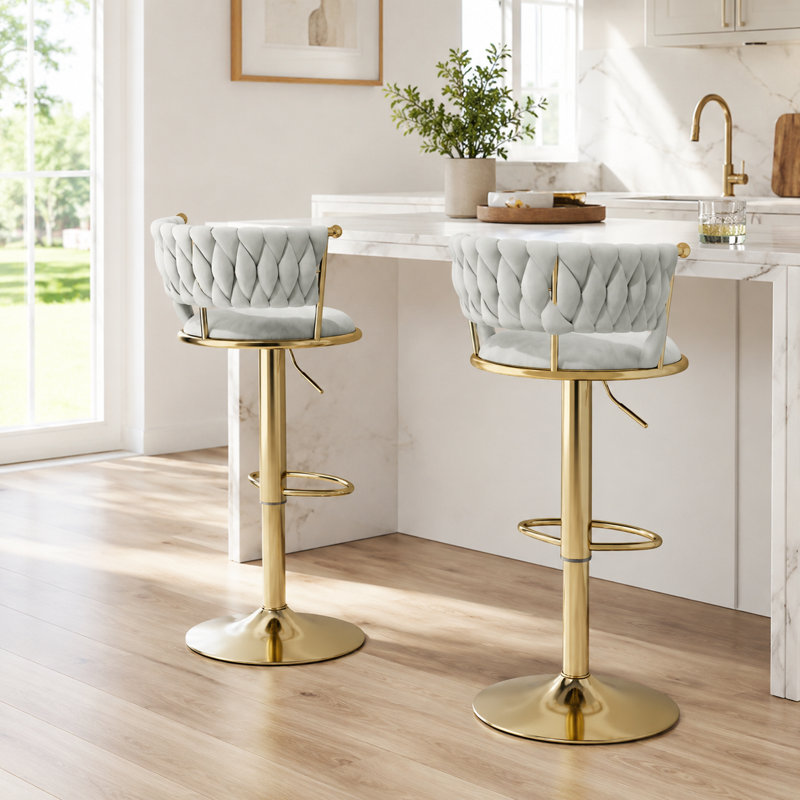 Tabouret tournant en velours, Gris clair