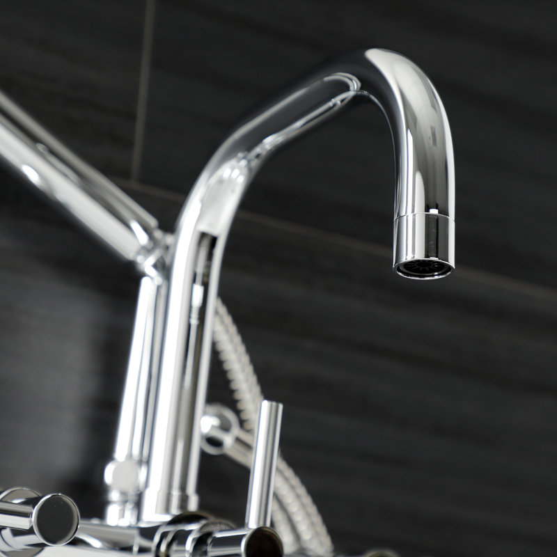 Polished Chrome Wall Mount Clawfoot Tub Faucet with Handheld Shower