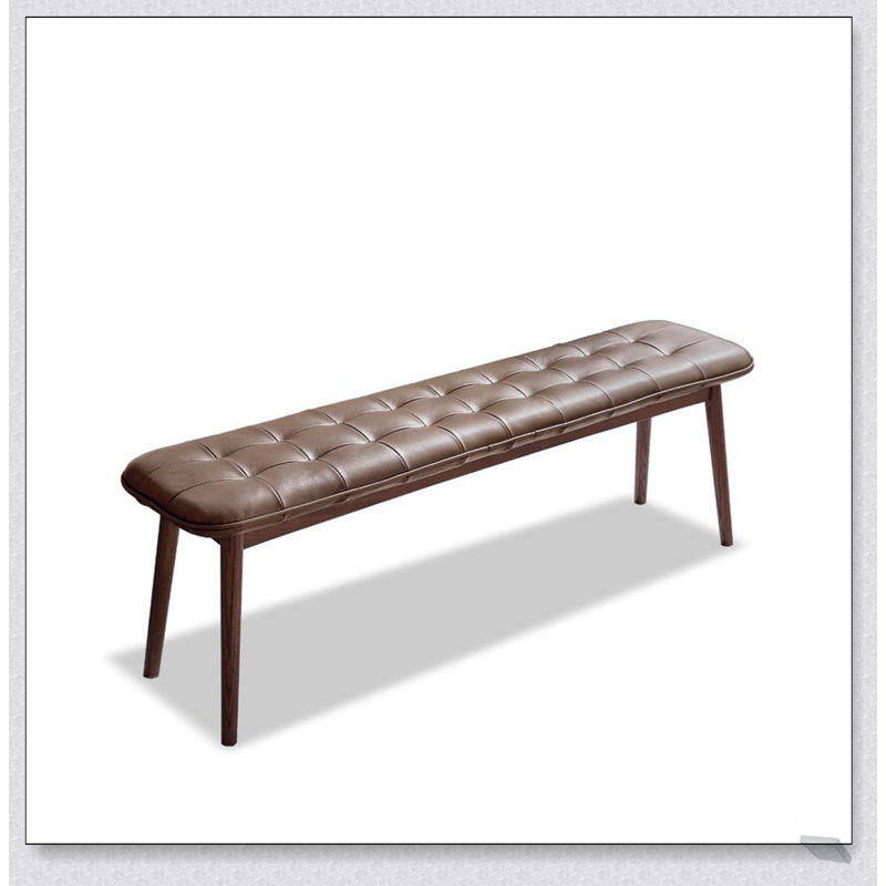 Banc de salle à manger en bois de chêne naturel avec coussin en cuir pour le salon et la salle à manger, Blanc/noyer