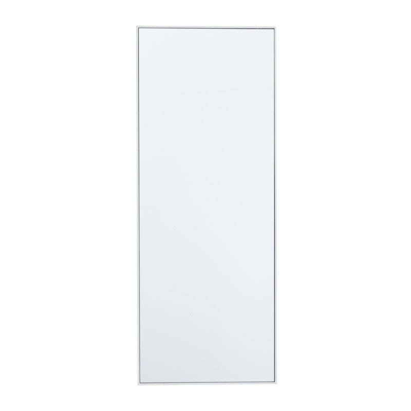 Wooden Wall Mirror with Thin Minimalistic Frame, White, 36" x 14"