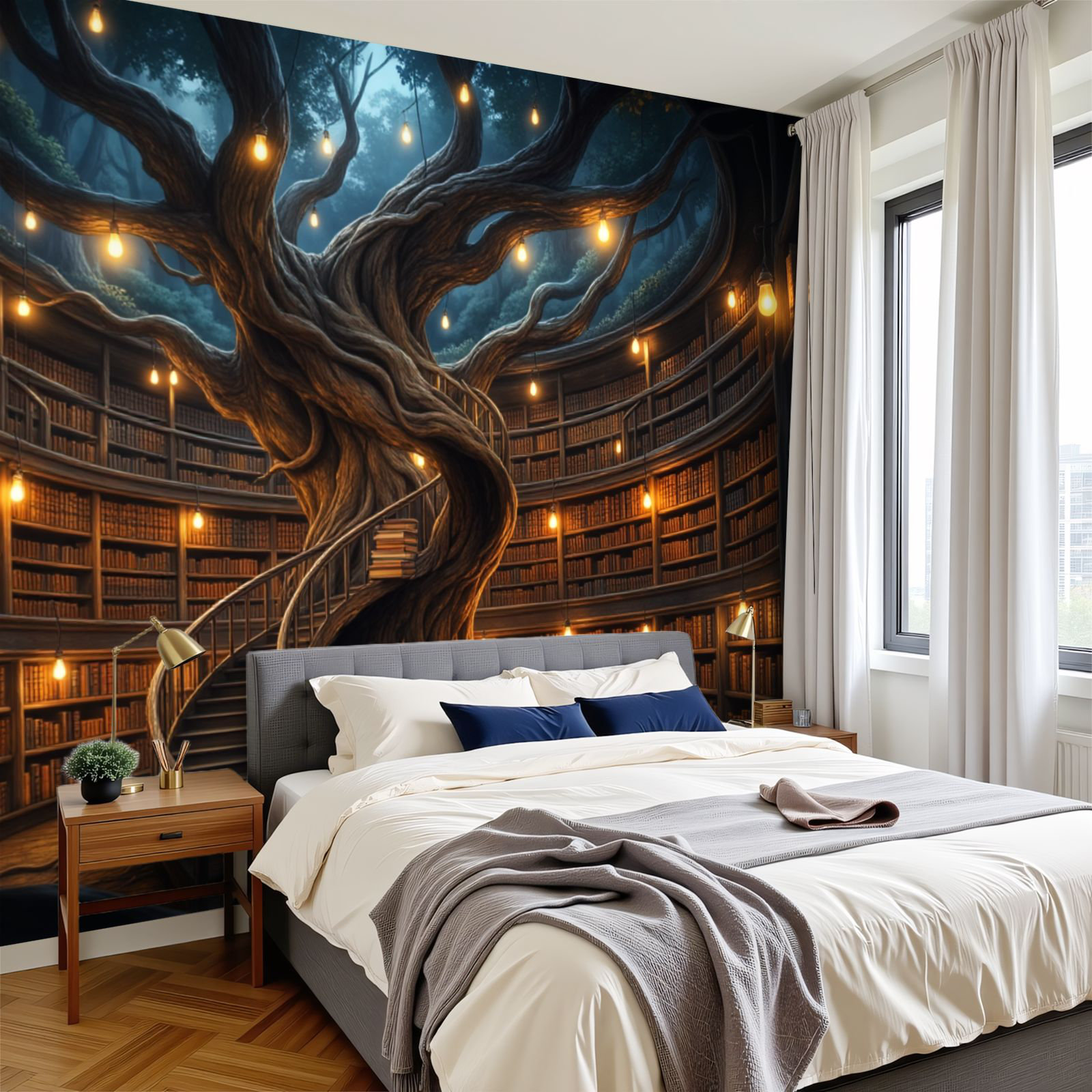 Red Barrel Studio Peel and Stick Wallpaper Tree Library Spiral ...