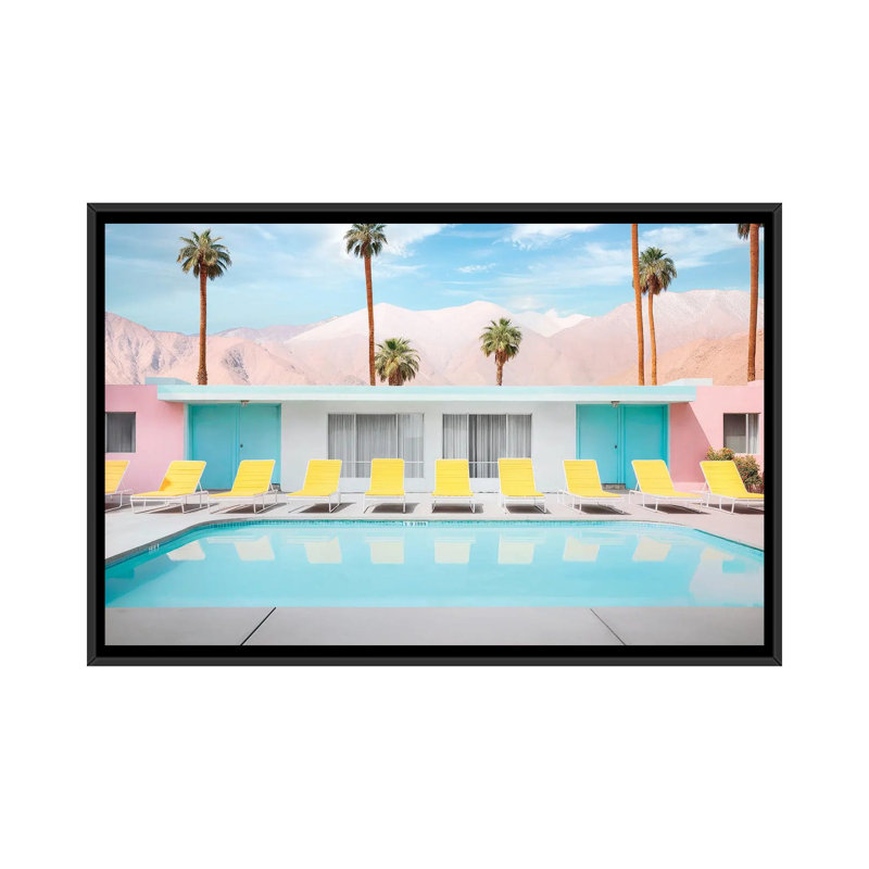 Palm Springs Pool Day - reproduction d'art murale encadrée, H 40 po x l 60 po, Reproduction encadrée sans passe-partout, Noir