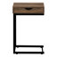 Table d'appoint avec tiroir de rangement, stratifié brun et métal noir, idéale pour les espaces de vie modernes et fonctionnels, et convenant également à une chambre.