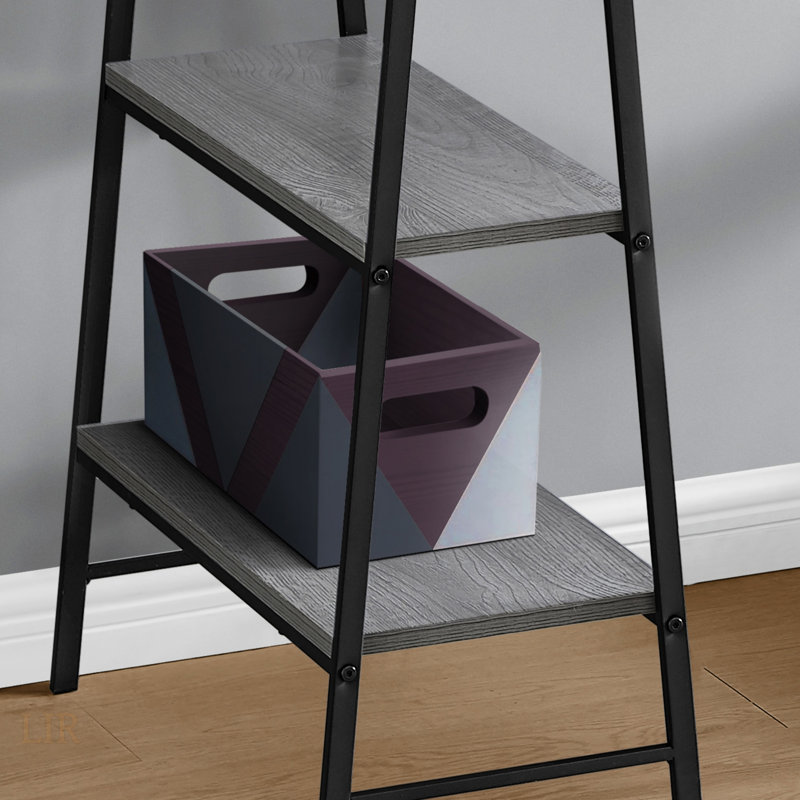 Modern Industrial Computer Desk With Storage Shelves, Ideal For Home Office And Small Workspaces, Grey Laminate, Black Metal Frame