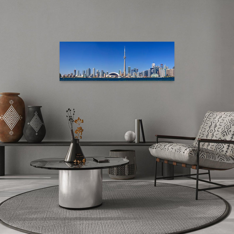 Skylines in a city CN Tower Toronto Ontario Canada 1 Piece Wrapped Canvas Panoramic Wall Art, 30.48 cm H x 91.44 cm W