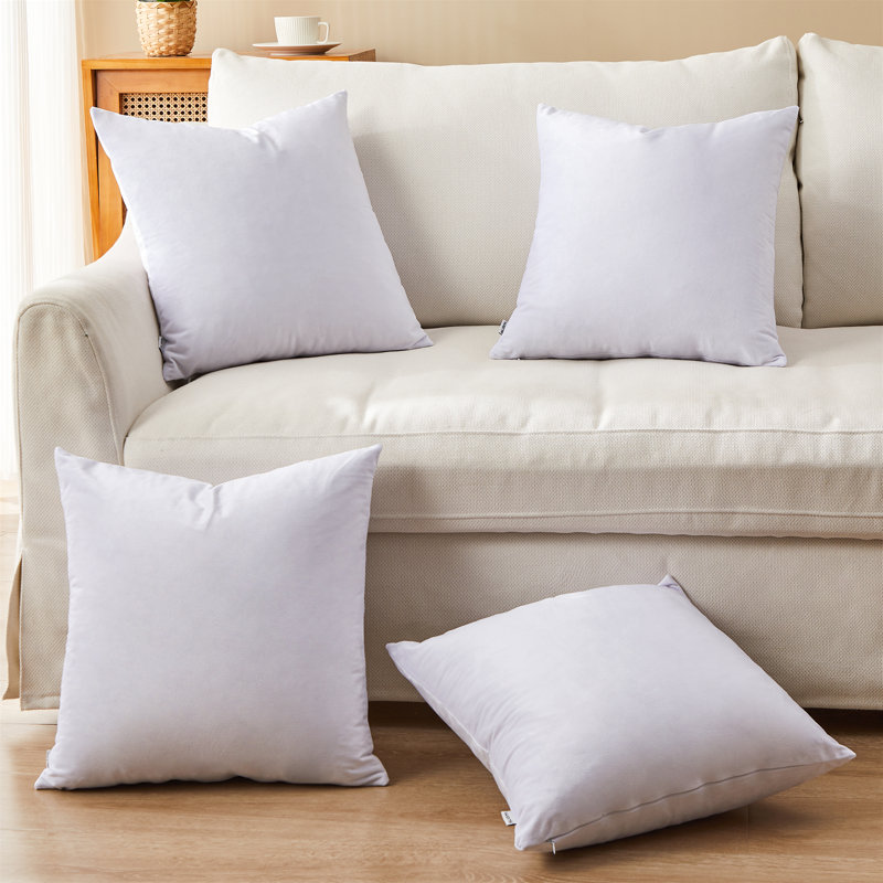 Set Of 4 Throw Velvet Cushion Covers, 16"H x 16"W, White