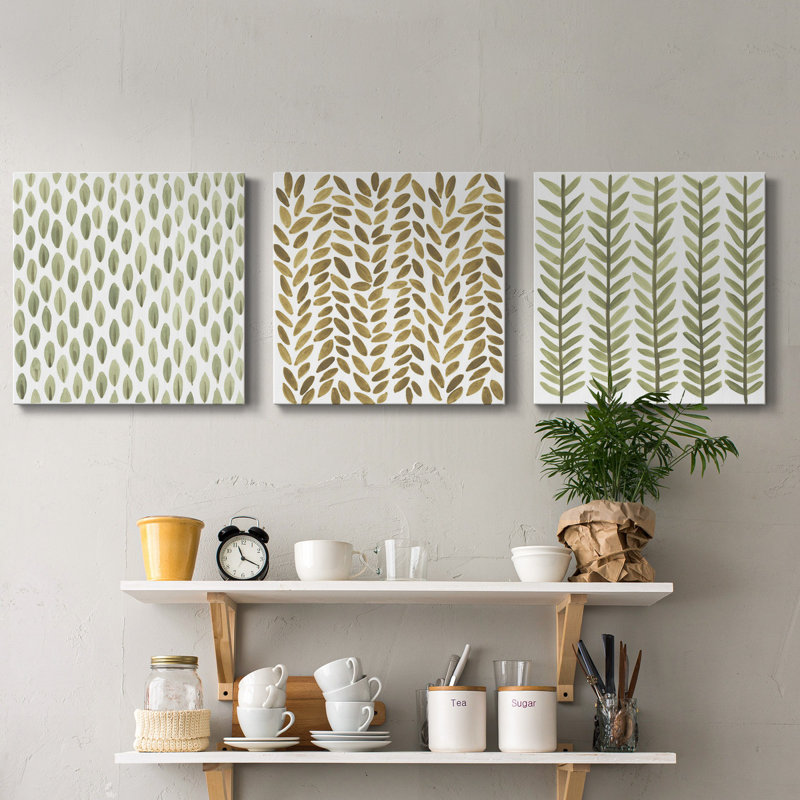 Greenery Motif IX - Ensemble de 3 peintures sur toile tendue, H 24 po x l 72 po x P 1 po